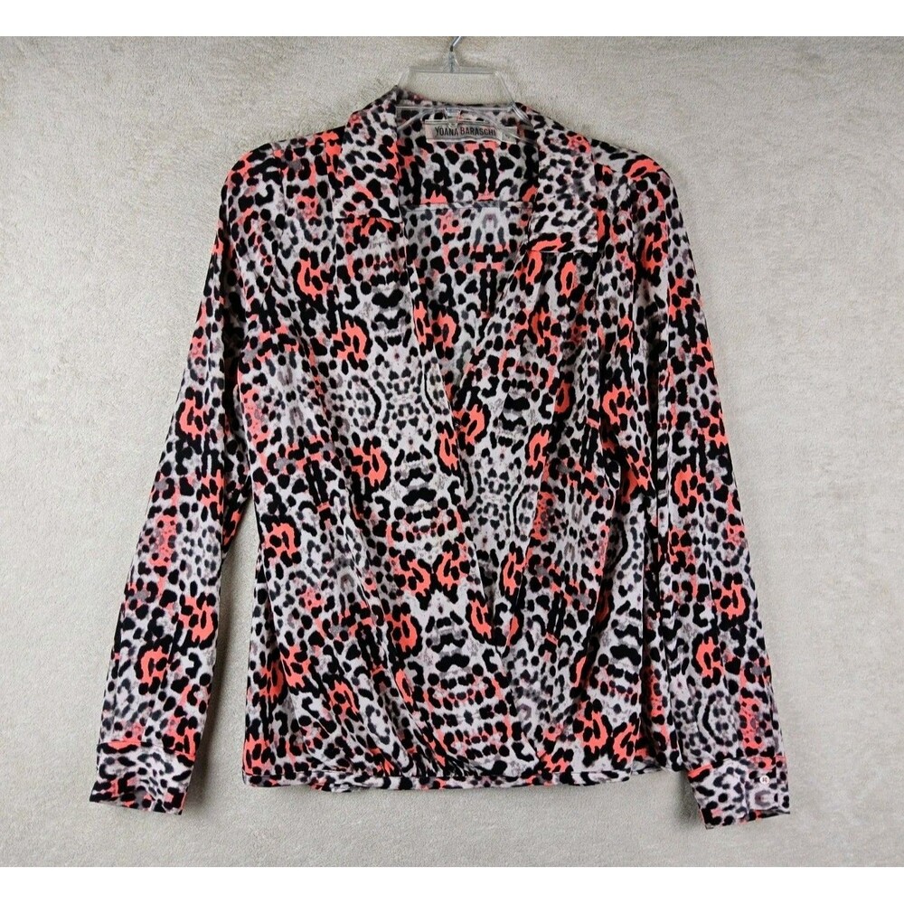 Yoana Baraschi Women's Long Sleeve Animal Leopard Print Blouse Top Size S